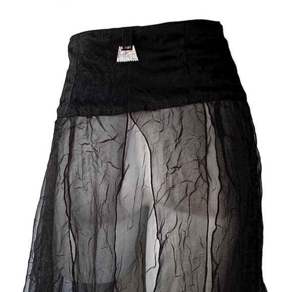 Biche de bere black sheer crinkled paneled skirt with silver details - Picture 4 of 4